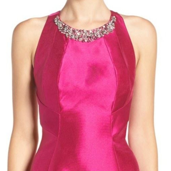 𝅺Eliza J Fuschia Embellished Neck Mikado Gown - Picture 5 of 13